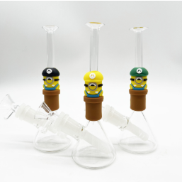 7 Inch Mini  Cartoon Glass Bongs with Silicon Centre, Assorted Colours